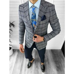 Sacou barbati slim fit cu carouri 3641 D2-1.3 imagine