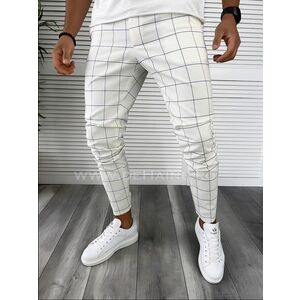 Pantaloni barbati casual albi in carouri B8005 P20-2.3 imagine