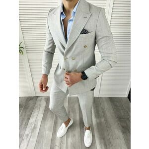 Costum barbati gri slim fit in sacou + pantaloni 11729 N8-4.2 imagine