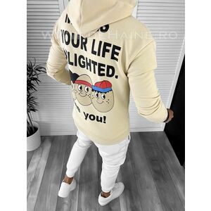 Hanorac barbati bej slim fit cu imprimeu pe spate K054 D5-2.4 imagine