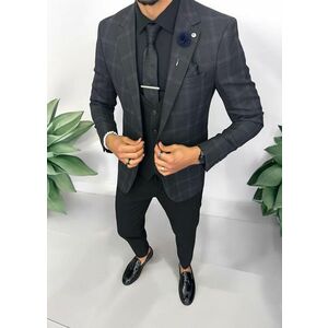 Sacou barbati slim fit gri in carouri 757 D2-5.3 imagine