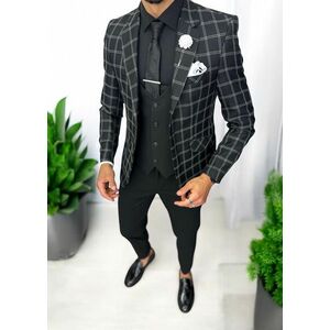 Sacou barbati slim fit negru in carouri 929 12-5.1 imagine