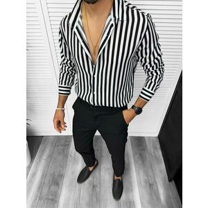 Camasa barbati slim fit alba cu dungi negre 13211 imagine
