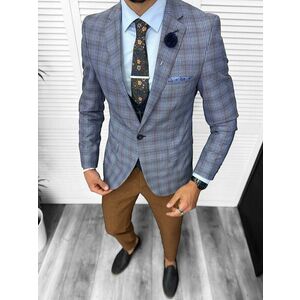 Sacou barbati slim fit in carouri 678 imagine