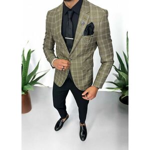 Sacou barbati slim fit kaki in carouri 875 22A-1 imagine