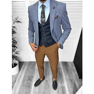 Costum barbati slim fit sacou pantaloni vesta cravata batista 13204 imagine