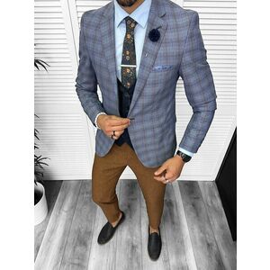 Costum barbati slim fit sacou pantaloni vesta cravata batista 13206 imagine