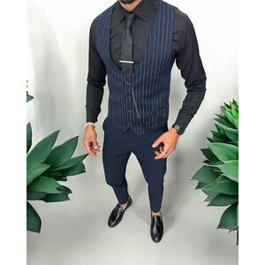 Vesta barbati eleganta slim fit bleumarin cu dungi albe 13260 imagine
