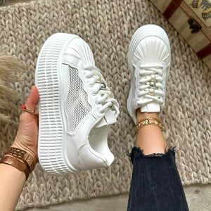 Adidasi dama casual albi cu platforma de 6cm NB733 imagine