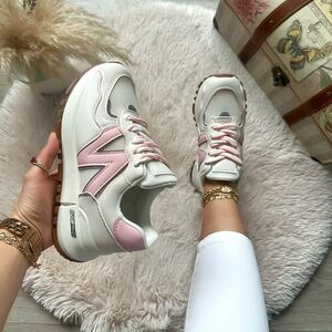 Adidasi dama casual albi cu roz 2532 imagine