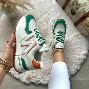 Adidasi dama casual albi cu verde 2532 N12-4 imagine