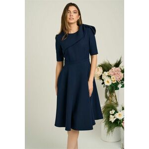 Rochie office din stofa bleumarin cu funda pe umar imagine