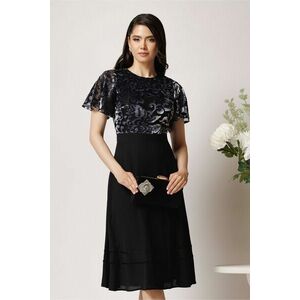 Rochie DY Fashion din voal neagra cu insertii din catifea argintie la bust imagine