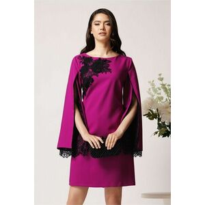 Rochie LaDonna eleganta din stofa magenta cu dantela chantilly la maneci si pe bust imagine