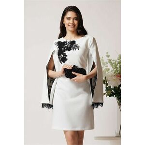 Rochie LaDonna eleganta din stofa alba cu dantela chantilly neagra la maneci si pe bust imagine