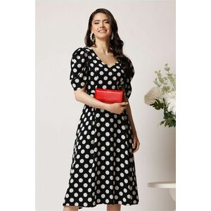 Rochie vaporoasa din viscoza neagra cu buline albe imagine