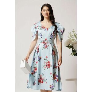 Rochie vaporoasa din satin bleu cu trandafiri roz imagine
