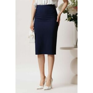 Fusta LaDonna midi office din stofa bleumarin cu nasturi decorativi imagine