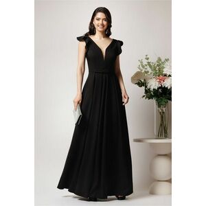 Rochie LaDonna lunga din stofa neagra cu funda in talie imagine