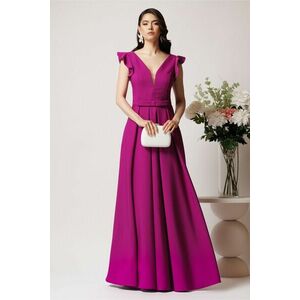 Rochie LaDonna lunga din stofa magenta cu funda in talie imagine