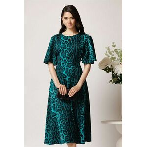 Rochie midi verde din satin in clos cu print leopard imagine