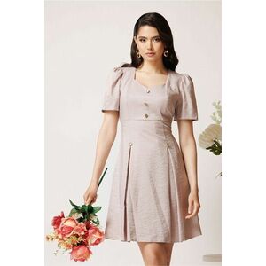 Rochie Moze scurta din brocard bej cu nasturi decorativi imagine