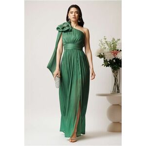 Rochie lunga din voal verde cu floare maxi pe umar- Moze imagine