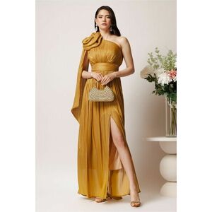 Rochie lunga din voal galbena cu floare maxi pe umar imagine
