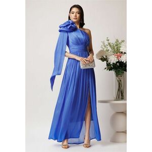 Rochie lunga din voal albastra cu floare maxi pe umar- Moze imagine