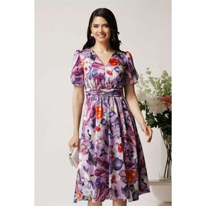 Rochie Moze din satin lila cu imprimeu floral imagine