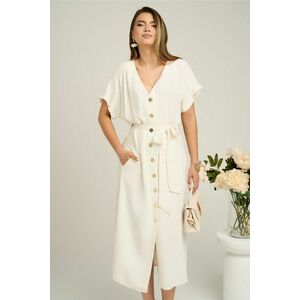 Rochie midi din viscoza alba cu nasturi si cordon in talie imagine