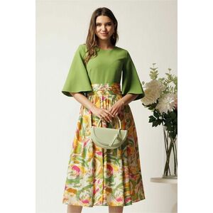 Rochie DY Fashion midi verde fistic in clos cu fusta din vascoza cu imprimeu imagine