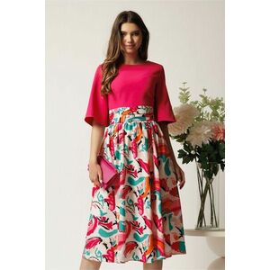 Rochie DY Fashion midi fucsia in clos cu fusta din voal cu imprimeu imagine