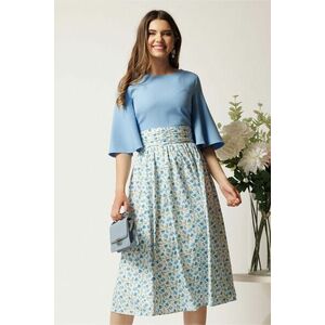 Rochie DY Fashion midi bleu in clos cu fusta din voal cu imprimeu imagine