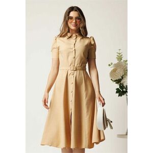 Rochie DY Fashion bej in clos cu nasturi si curea in talie imagine