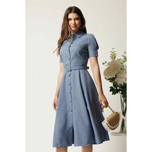 Rochie DY Fashion albastra in clos cu nasturi si curea in talie imagine