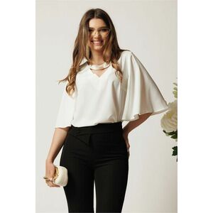 Bluza DY Fashion alba din voal vaporoasa cu aplicatie la decolteu imagine