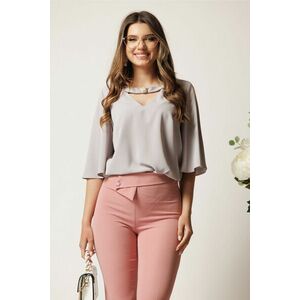 Bluza DY Fashion gri din voal vaporoasa cu aplicatie la decolteu imagine
