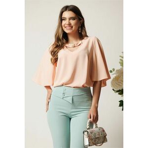 Bluza DY Fashion somon din voal vaporoasa cu aplicatie la decolteu imagine