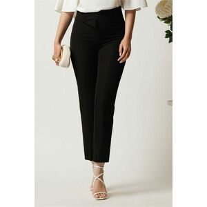 Pantaloni DY Fashion negri din stofa conici cu talie inalta si betelie petrecuta imagine