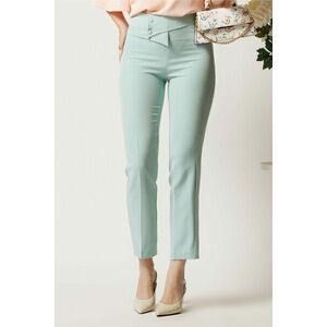 Pantaloni DY Fashion verde mint din stofa conici cu talie inalta si betelie petrecuta imagine