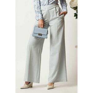 Pantaloni DY Fashion gri din stofa evazati cu betlie pe o parte imagine