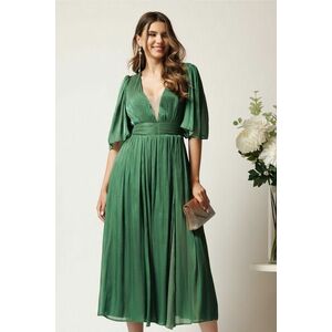 Rochie DY Fashion midi verde din voal in clos cu tull la decolteu si crapatura pe picior imagine