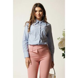 Camasa DY Fashion bleu cu dungi albe din bumbac cu guler supradimensionat imagine