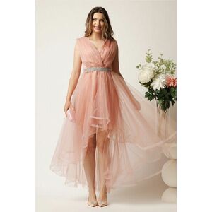 Rochie roz cu lungime asimetrica din tull in clos cu cordon in talie- Ella Collection Isabel imagine