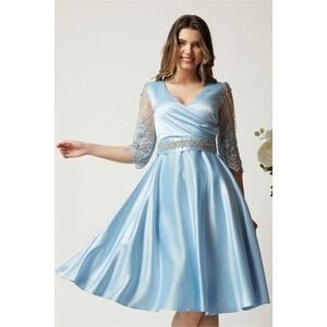 Rochie bleu din tafta in clos cu cordon in talie- Ella Collection Adria imagine