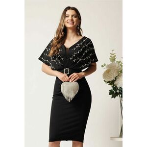 Rochie midi neagra din neopren conica cu strasuri pe bust si curea in talie imagine