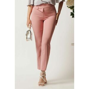 Pantaloni DY Fashion roz din stofa conici cu talie inalta si betelie petrecuta imagine