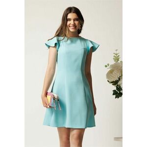 Rochie scurta bleu din stofa in clos cu perlute la decolteu- Moze imagine