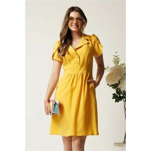 Rochie scurta galbena din tencel in clos cu nasturi la bust- Moze imagine